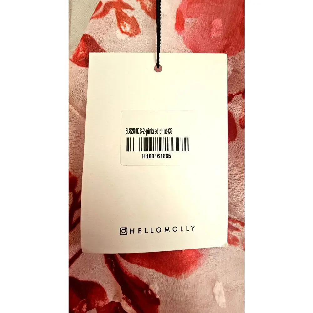 Hello Molly Mini Dress Like Bee To Honey Pink Red Dress Balloon sleeves US Sz 2 - Picture 8 of 11